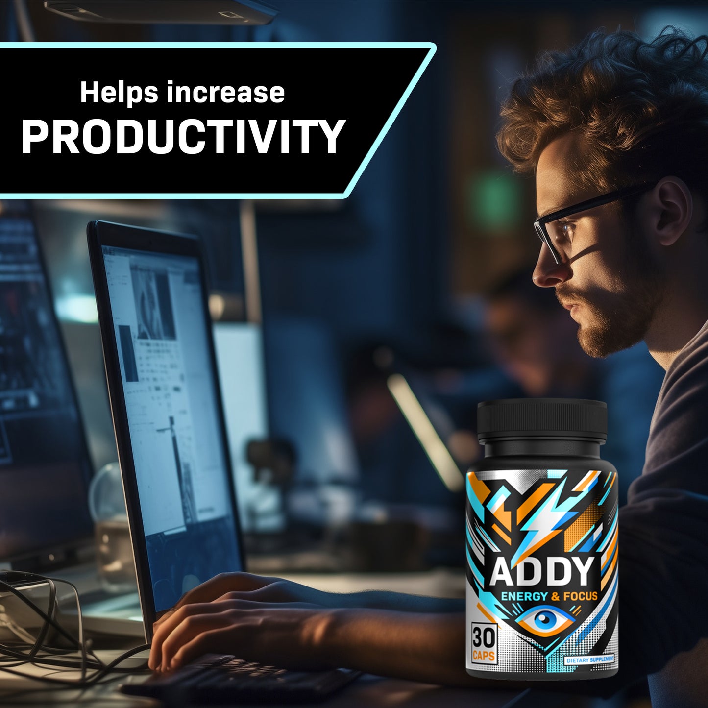 Addy Energy - Focus & Energy Supplement - 30 Caps - Clean Energy - Focus, Increase Productivity - Dietary Supplement for Fitness