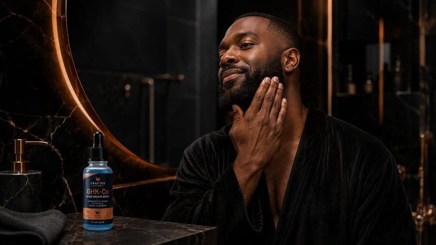 Barber trimming a client neckline with clippers during a beard shape-up