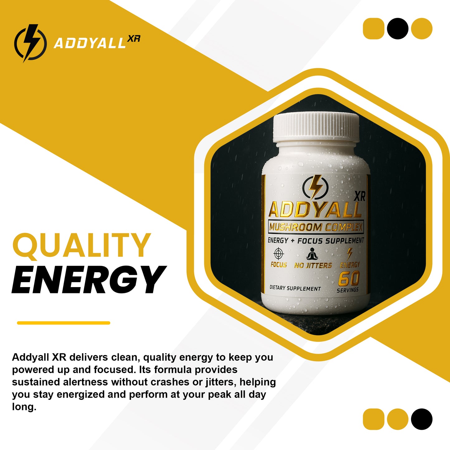 ADDYALL Mushroom Complex Adderall Alternative Focus & Energy Supplement with Vitamins for Energy Management 60-Day Supply for Healthcare Natural Fitness Dietary Edible