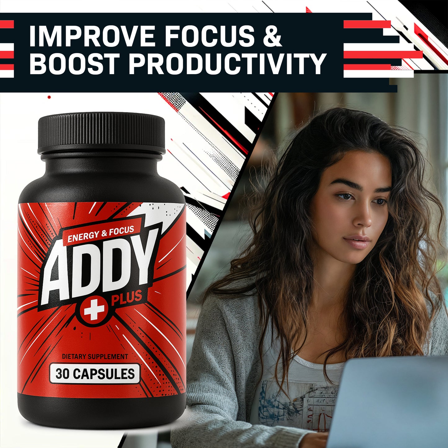 ADDY Plus - Brain Booster - Focus, Energy, and Memory Support Vitamins - Adderall Alternative - Focus & Energy Supplement - Clean Energy - Sharp Focus - Get More Done with Addy Plus - 30 ct Dietary Fitness Natural