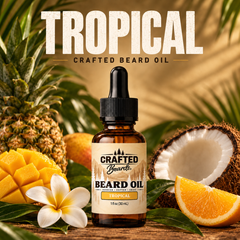 Tropical Crafted Beards beard oil 1 oz dropper bottle with pineapple, coconut and mango