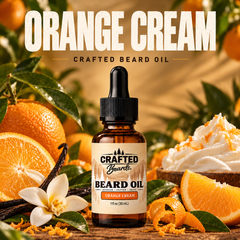 Orange Cream Crafted Beards beard oil 1 oz dropper bottle with oranges and vanilla flower