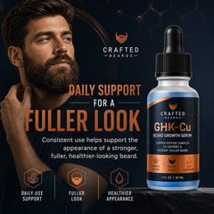 Close-up fuller-looking beard after copper peptide serum