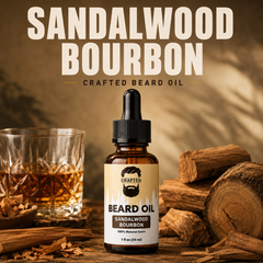 Crafted Beards Sandalwood Bourbon beard oil dropper bottle